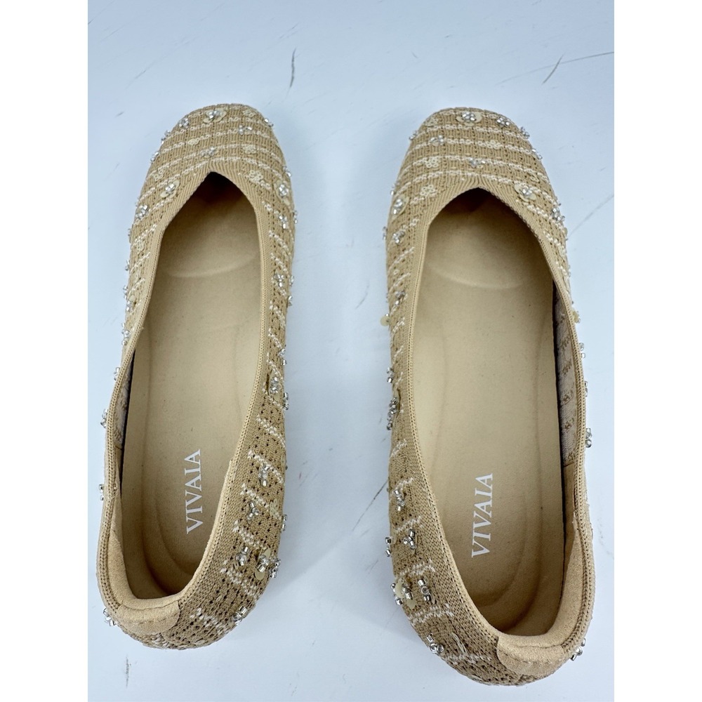 VIVAIA Margot 2.0 Square Toe V-Cut Knit Flats Beige Floral EU 39 US 8 NIB - Picture 6 of 14